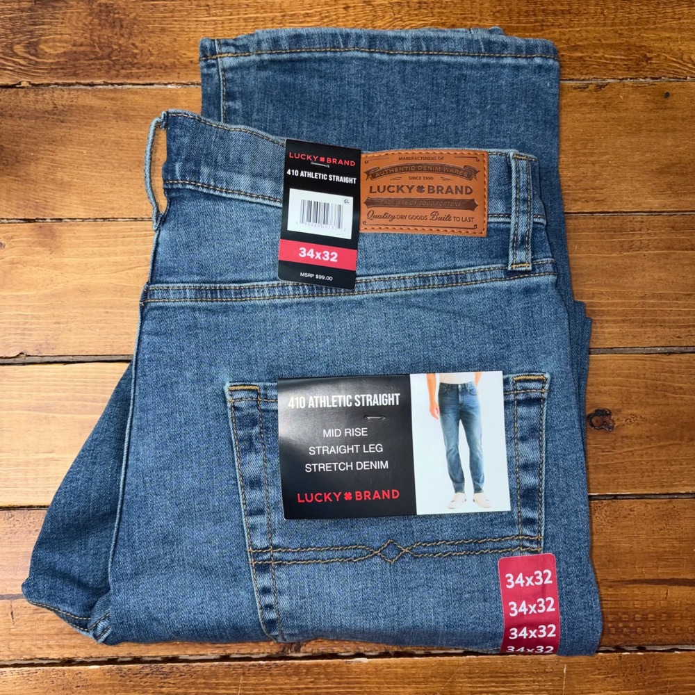 Lucky Brand Jeans Mens 34x32 Blue 410 Athletic Straight Leg Stretch Denim 174855